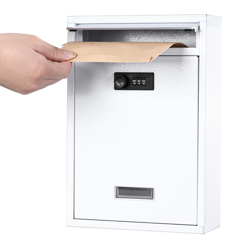 KYODOLED Locking Wall Mount Mailbox, Mail Boxes with Combination Lock for Outside, Security Cash Key Letter Drop Box with Code for House Office School,12.4H x 8.54L x 3.35W Inches, White - Image 1